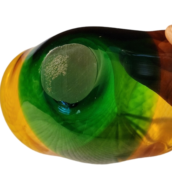 Vintage Italian Norleans Amber Green Hand Blown Glass Basket/Vase - Picture 4 of 5